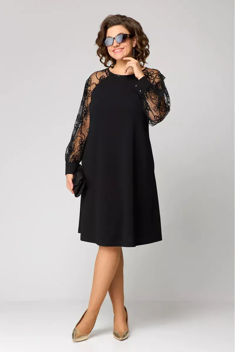 Elegant Black Dress with Lace Sleeves