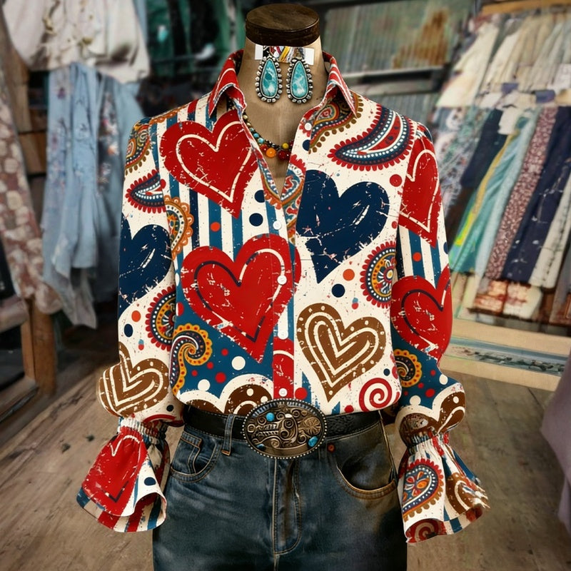 Charlotte | Vintage Heart Print Shirt Dress