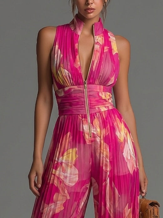 Leila | Elegant Fuchsia Floral Pleated Jumpsuit™