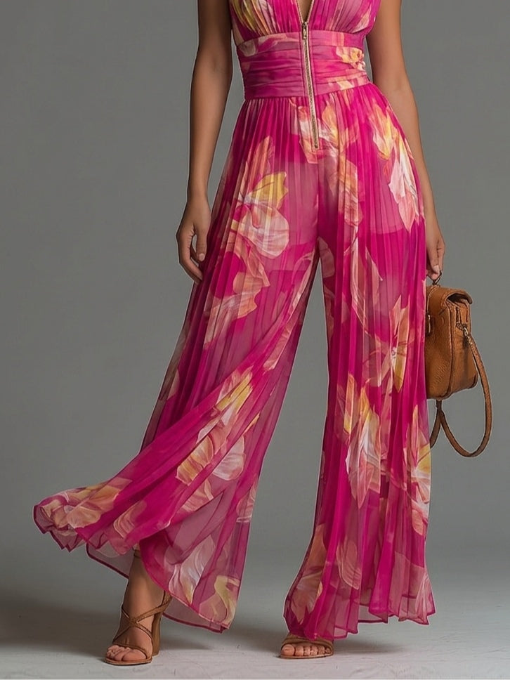 Leila | Elegant Fuchsia Floral Pleated Jumpsuit™