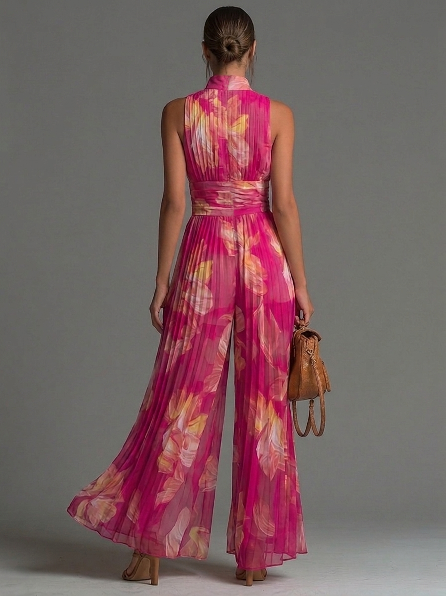Leila | Elegant Fuchsia Floral Pleated Jumpsuit™