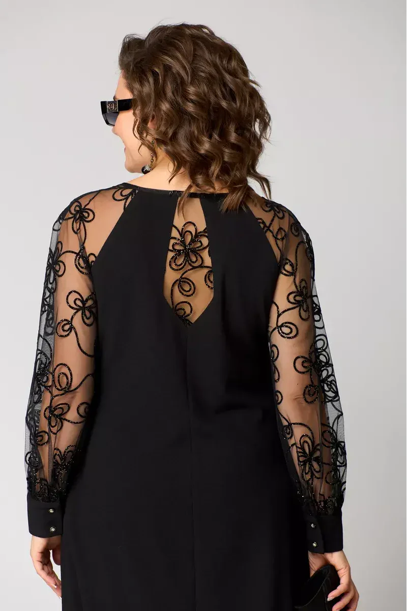 Elegant Black Dress with Lace Sleeves
