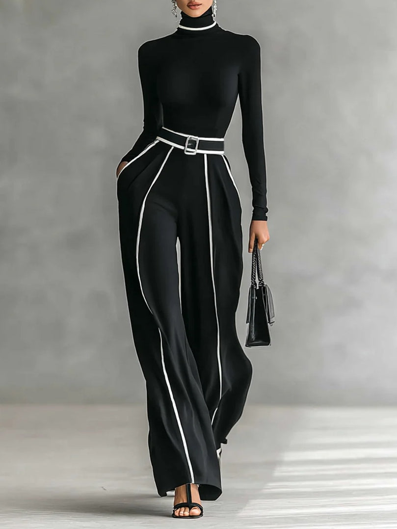 EMMA – Elegant two-piece set with high-neck top and wide-leg pants